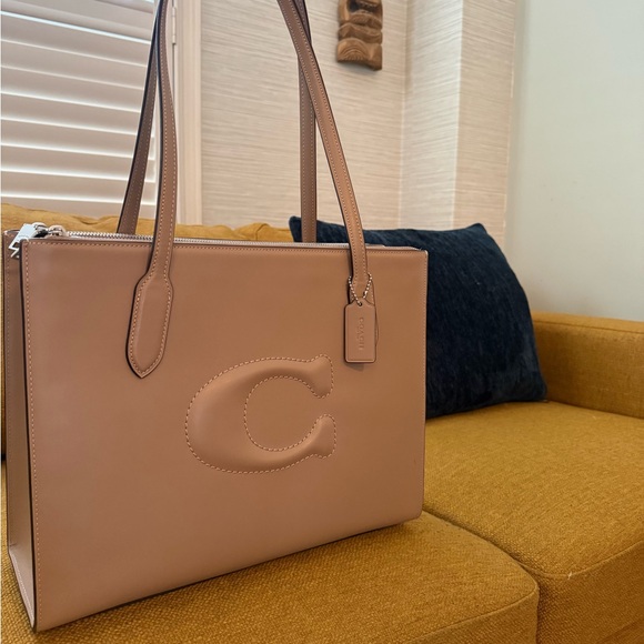 Coach Handbags - Large COACH Beige Leather Tote with Embossed 'C'